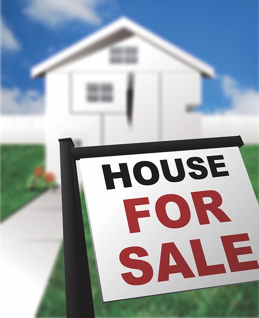 house for sale sign outside new home unfocused in the background