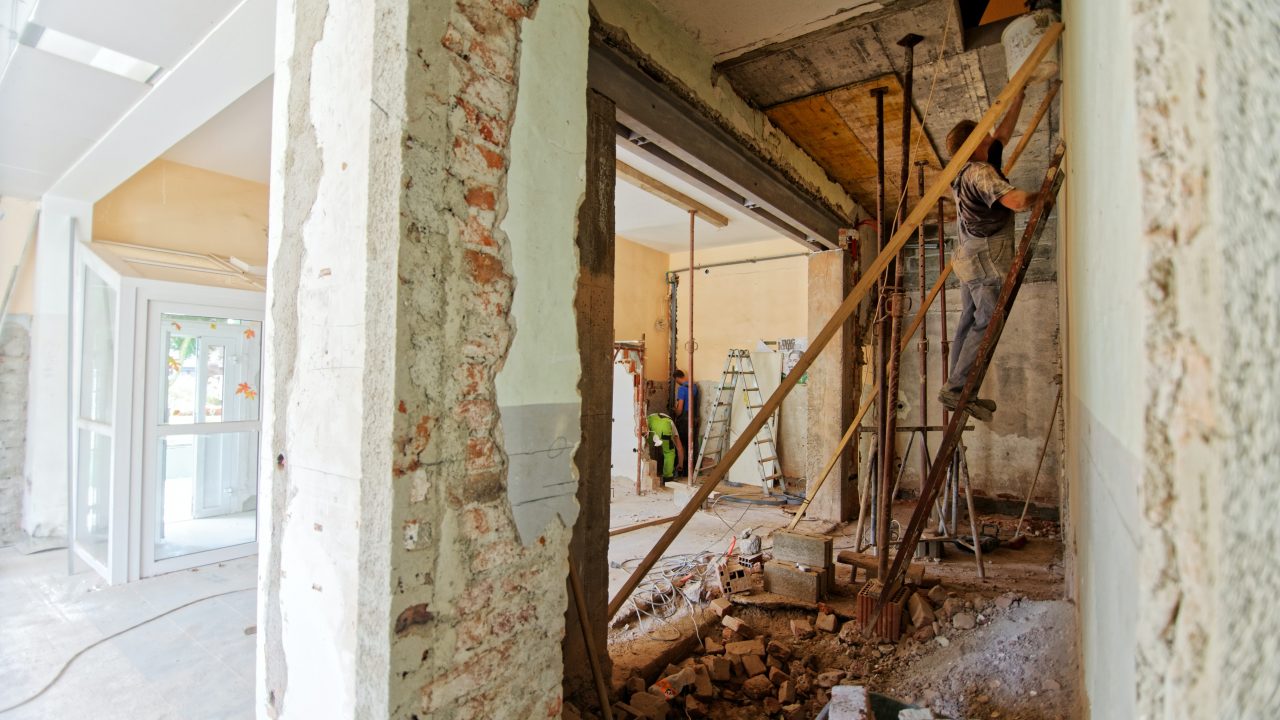 a composited photo of a house being remodeled and torn down