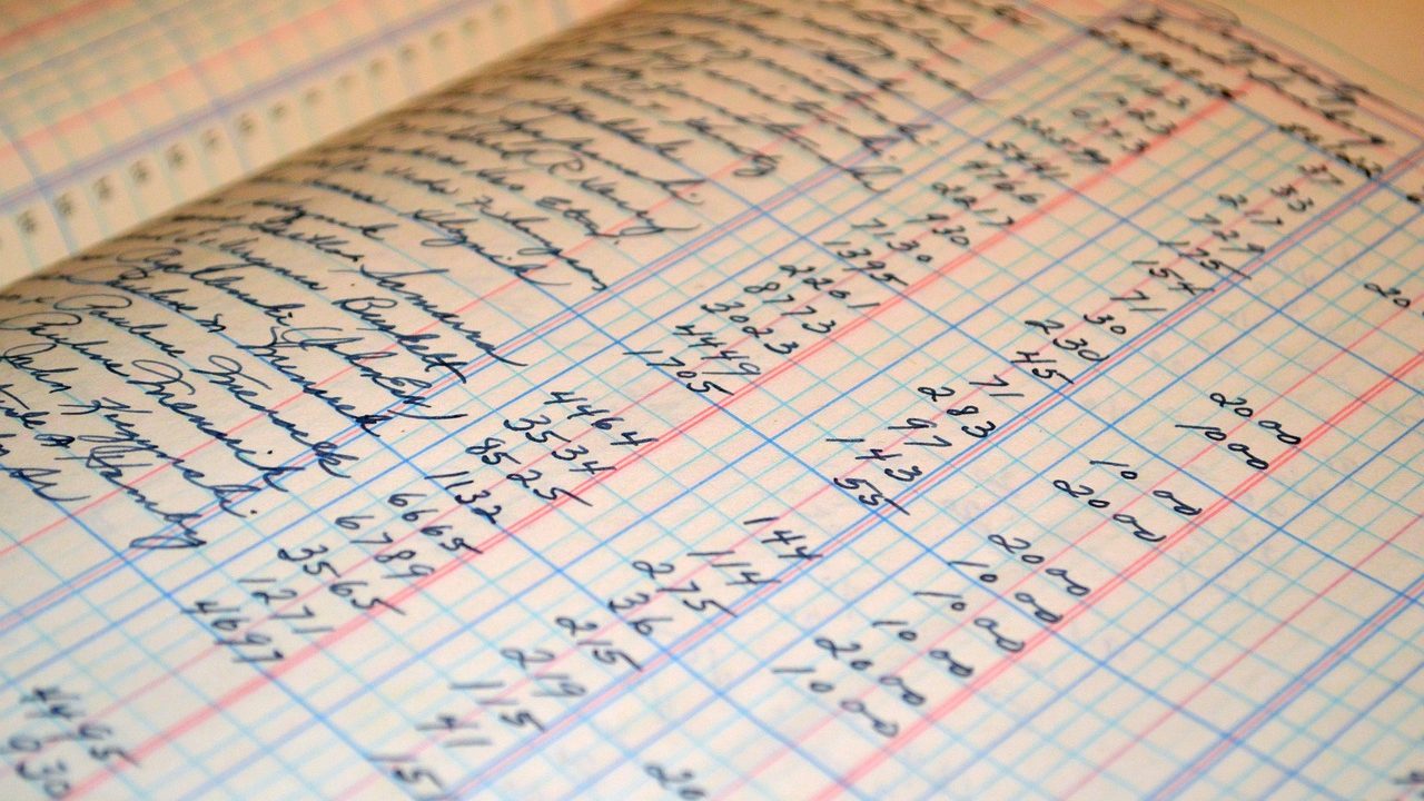 open ledger with names and dollars handwritten