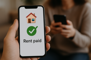 closeup of someone's phone saying payment received for rent
