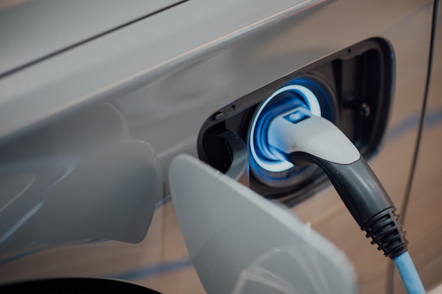 a closeup of an electric vehicle charging