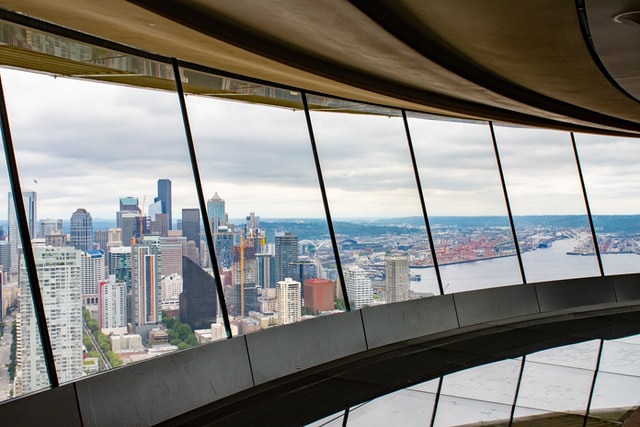 view of seattle from inside the space needle
