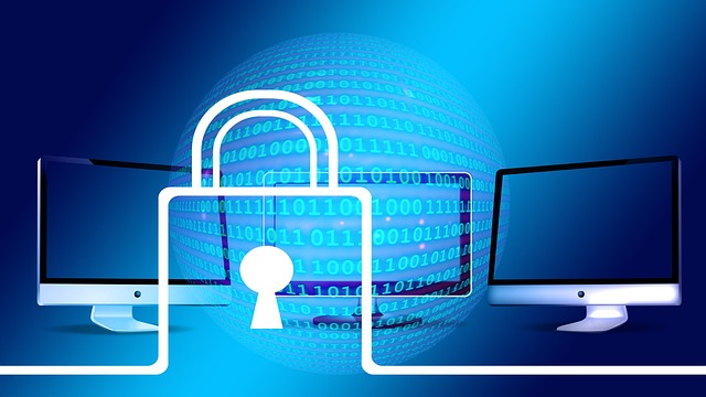 two computers with a padlock superimposed in front of them