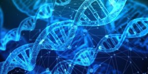 dna strands with a digital overlay