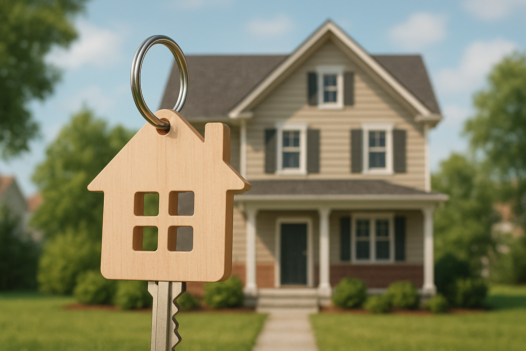 model home with a figurative key in the foreground