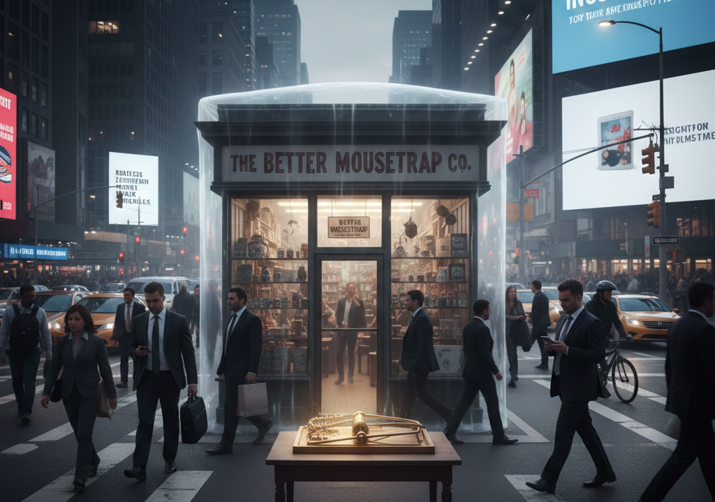 the better mousetrap co in the middle of a busy intersection but not being viewed by the public