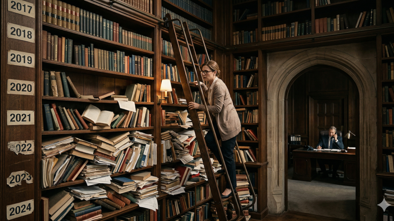 bookkeeper trying to prioritize messy figurative books as 2017-2019 looks neat but 2020-onward gets progressively messier.