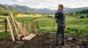 proud business owner breaking ground on his new farm