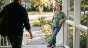 older parent seeing their adult child walk off their porch